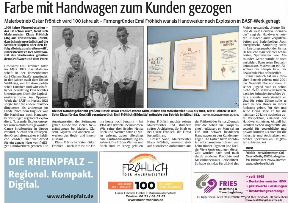 100 Jahre Maler Froehlich Artikel aus der Rheinpfalz